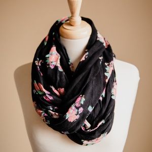 BP Nordstrom Black/Rose Pink Floral Infinity Scarf